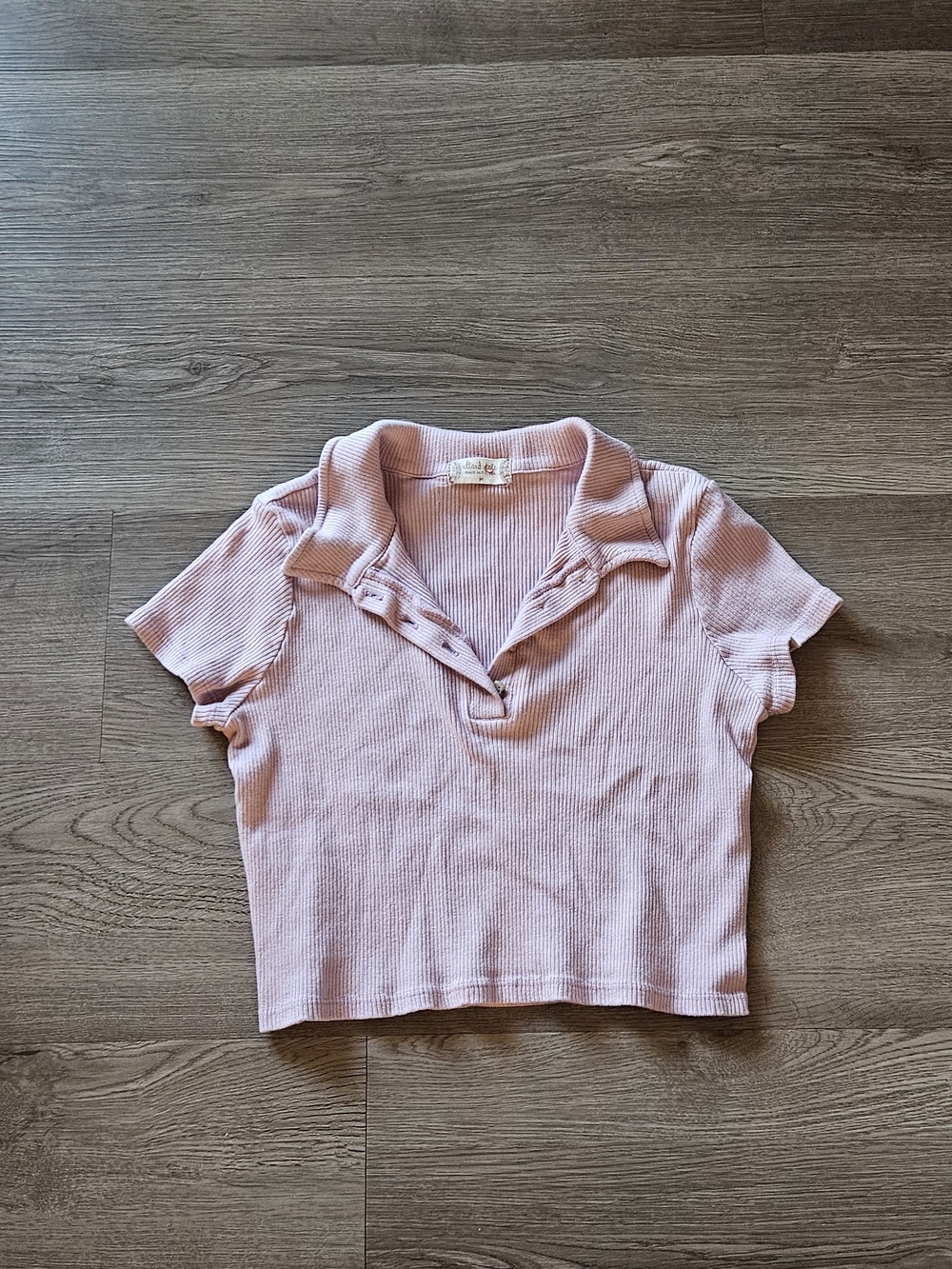 Altar'd State Light Pink Ribbed Polo Crop Top